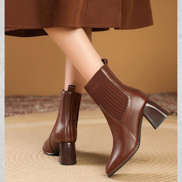 Chunky Stiefeletten für Damen mit gestricktem Einsatz und stabilen Absatz