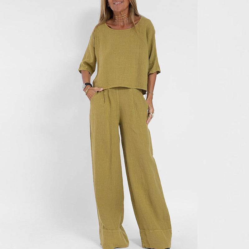 Ensemble détente femme coupe ample en maille légère, haut et pantalon assortis