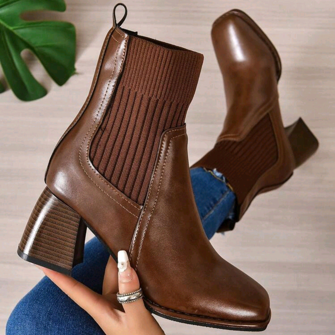 Damen Stiefeletten mit Blockabsatz und gestricktem Schaft