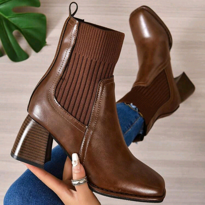Damen Stiefeletten mit Blockabsatz und gestricktem Schaft