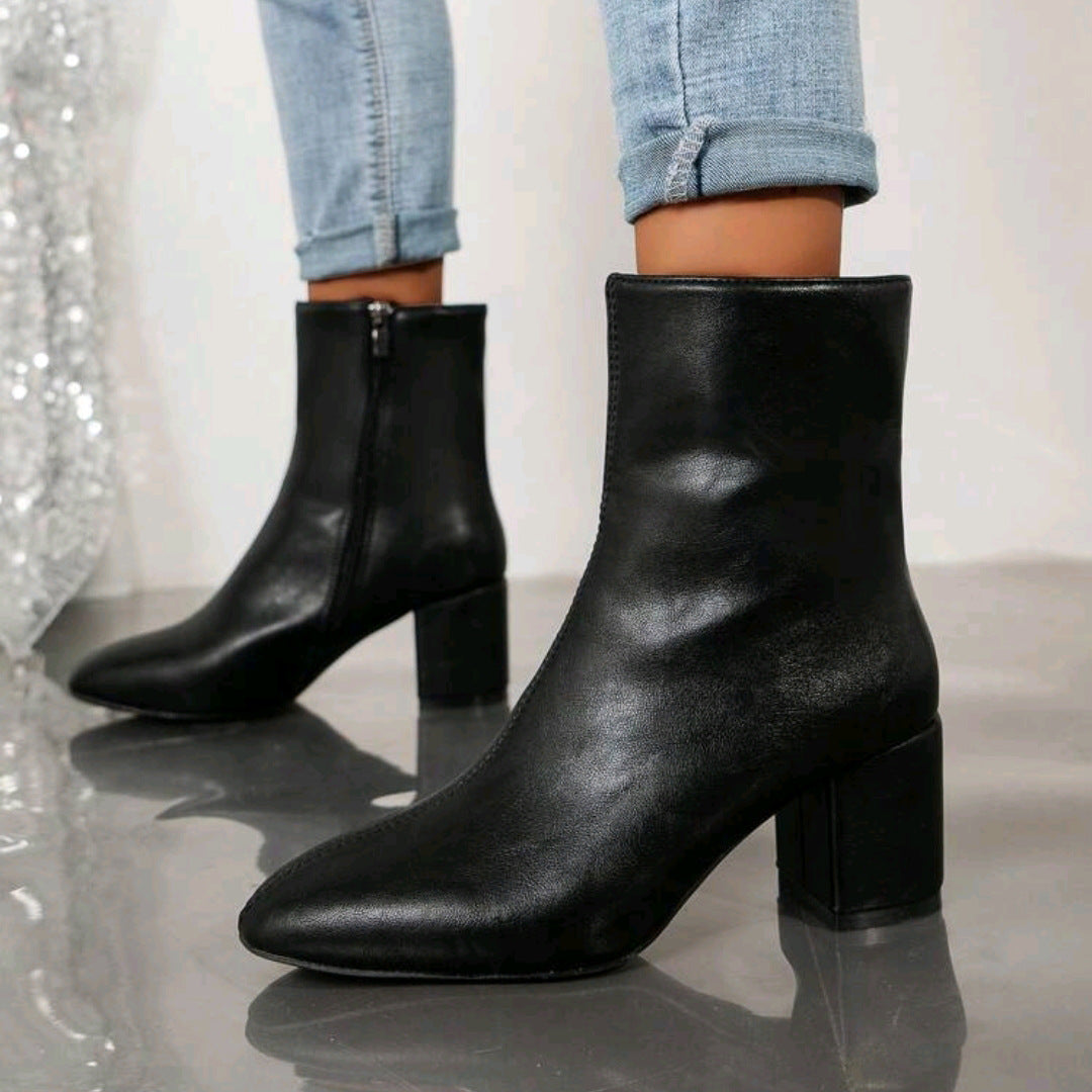 Damen Stiefeletten mit Blockabsatz und Reißverschluss