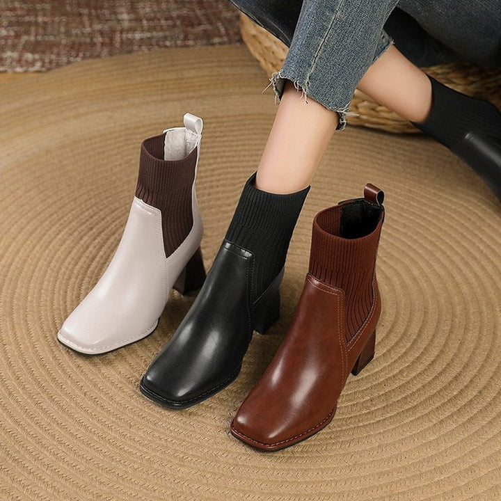Chunky Stiefeletten für Damen mit gestricktem Einsatz und stabilen Absatz