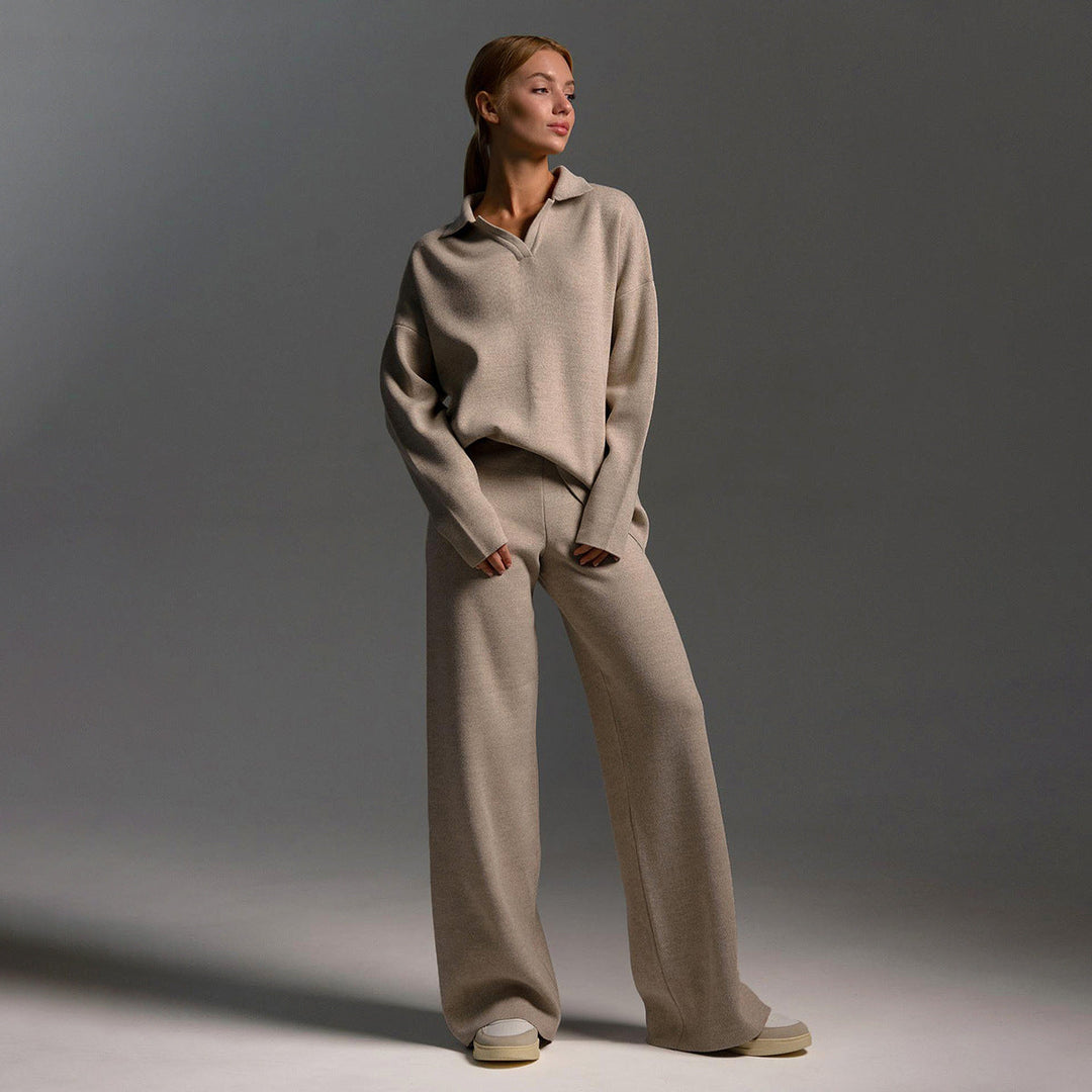 Damen Lounge Set, Weich und Komfortabel, Mit Kragen &amp; Weit geschnittene Hose