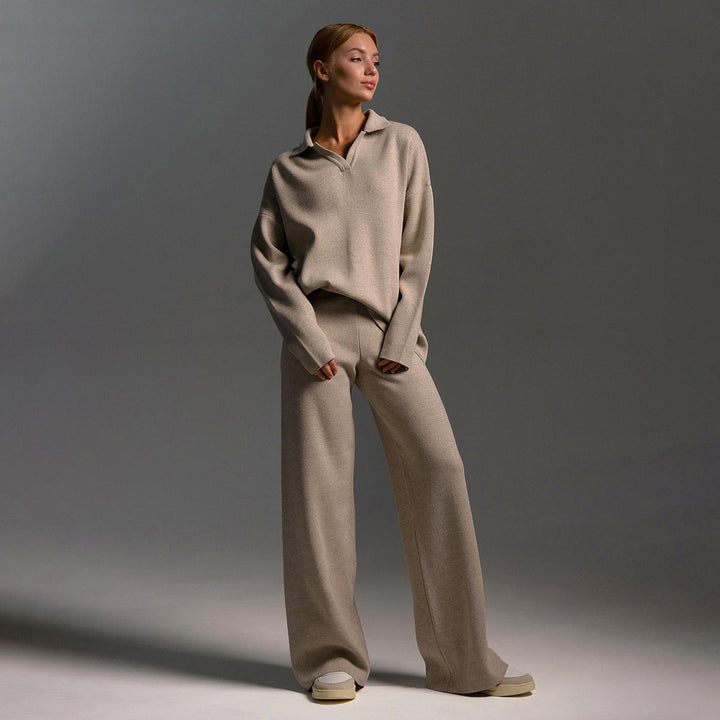 Damen Lounge Set, Weich und Komfortabel, Mit Kragen &amp; Weit geschnittene Hose