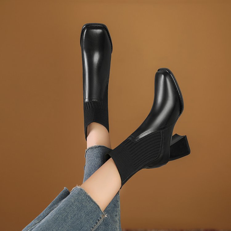 Chunky Stiefeletten für Damen mit gestricktem Einsatz und stabilen Absatz