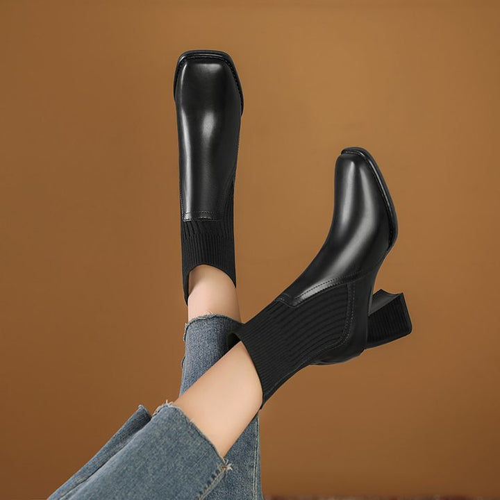 Chunky Stiefeletten für Damen mit gestricktem Einsatz und stabilen Absatz