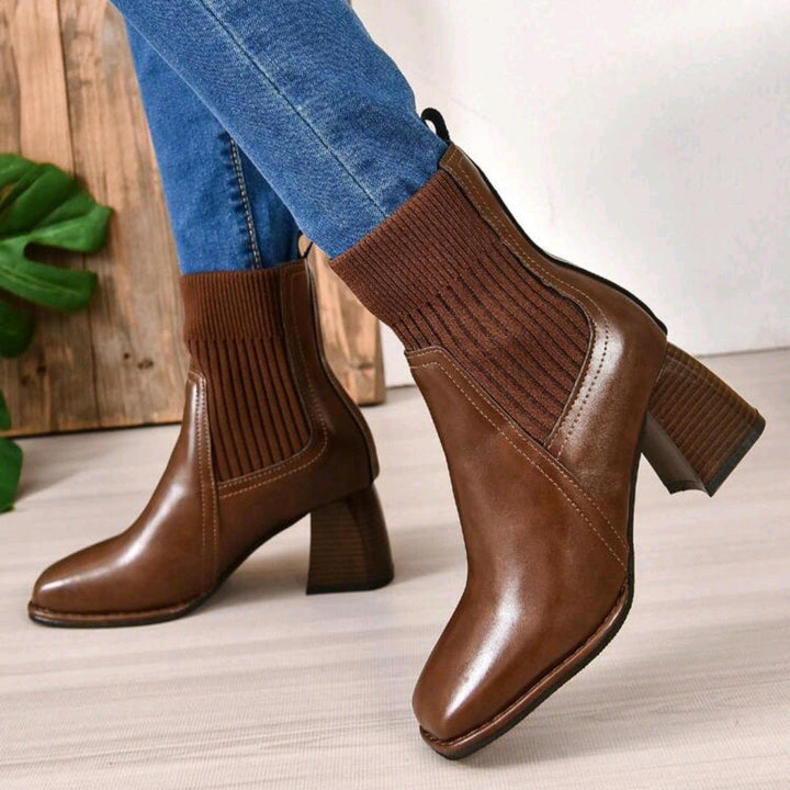 Damen Stiefeletten mit Blockabsatz und gestricktem Schaft