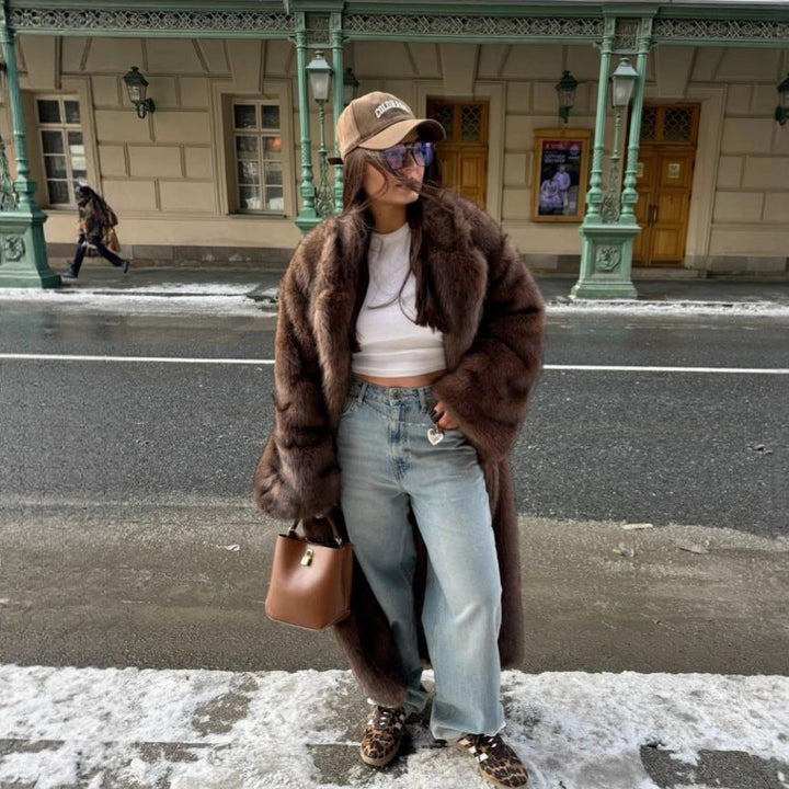 Damen Lang Faux Fur Mantel – Oversized Statement-Look für den Winter
