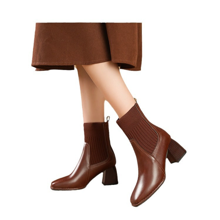 Chunky Stiefeletten für Damen mit gestricktem Einsatz und stabilen Absatz