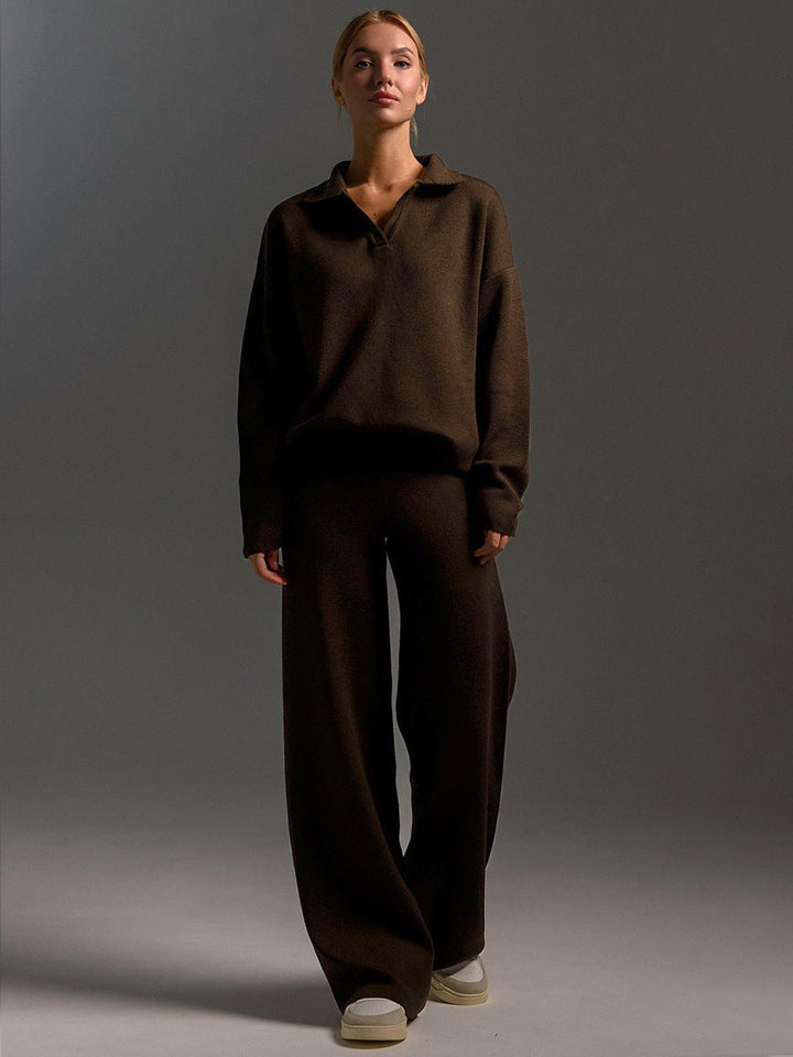 Damen Lounge Set, Weich und Komfortabel, Mit Kragen &amp; Weit geschnittene Hose