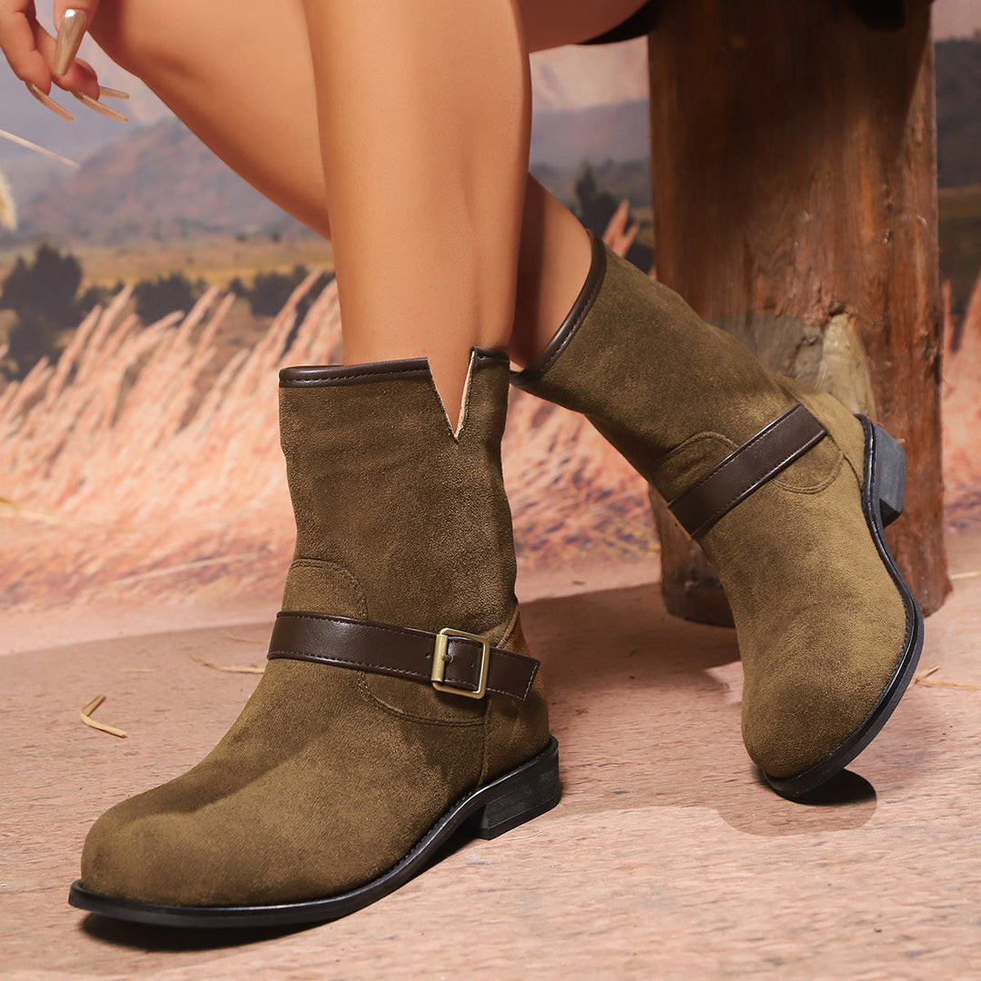 Bottines pour femme à décolleté en V, bride et boucle