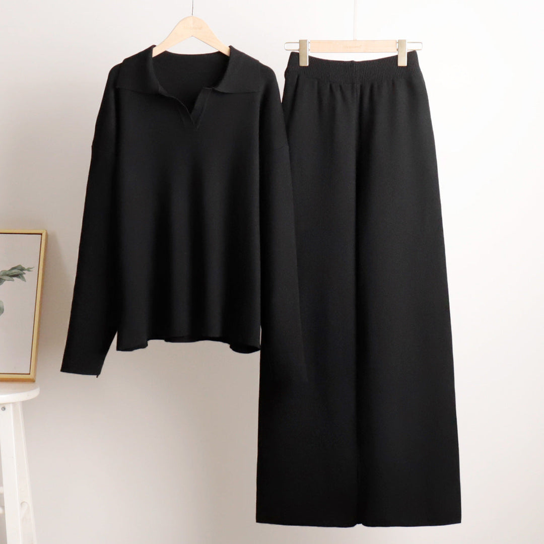 Damen Lounge Set, Weich und Komfortabel, Mit Kragen &amp; Weit geschnittene Hose