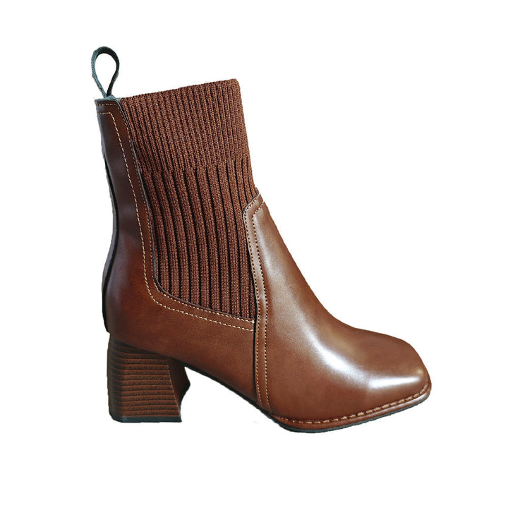 Damen Stiefeletten mit Blockabsatz und gestricktem Schaft