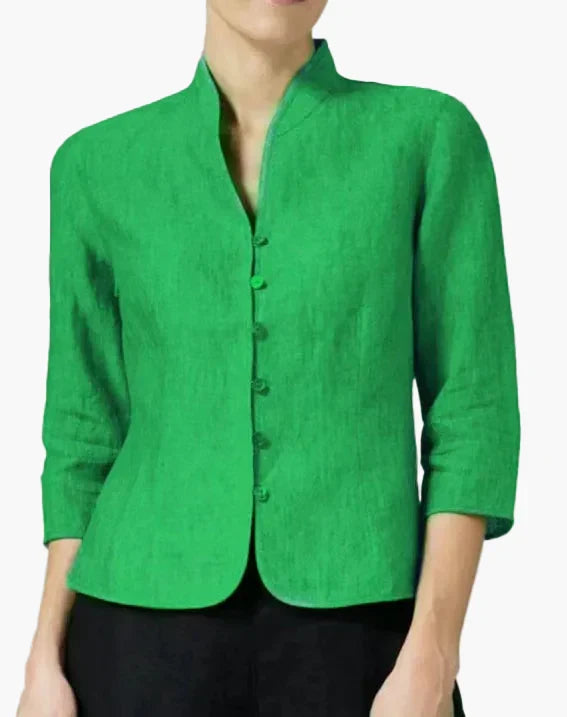 Veste femme à col montant et manches trois-quarts – Un look élégant pour le travail et les loisirs