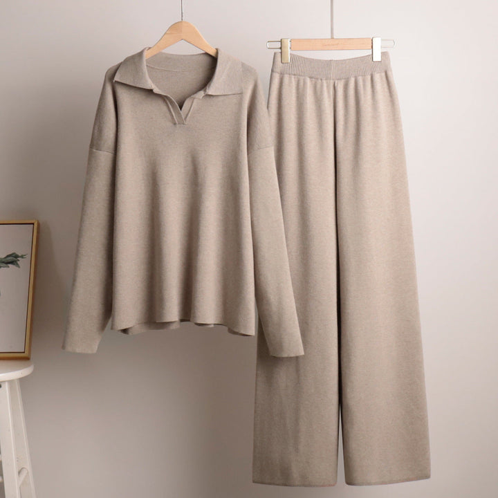 Damen Lounge Set, Weich und Komfortabel, Mit Kragen &amp; Weit geschnittene Hose