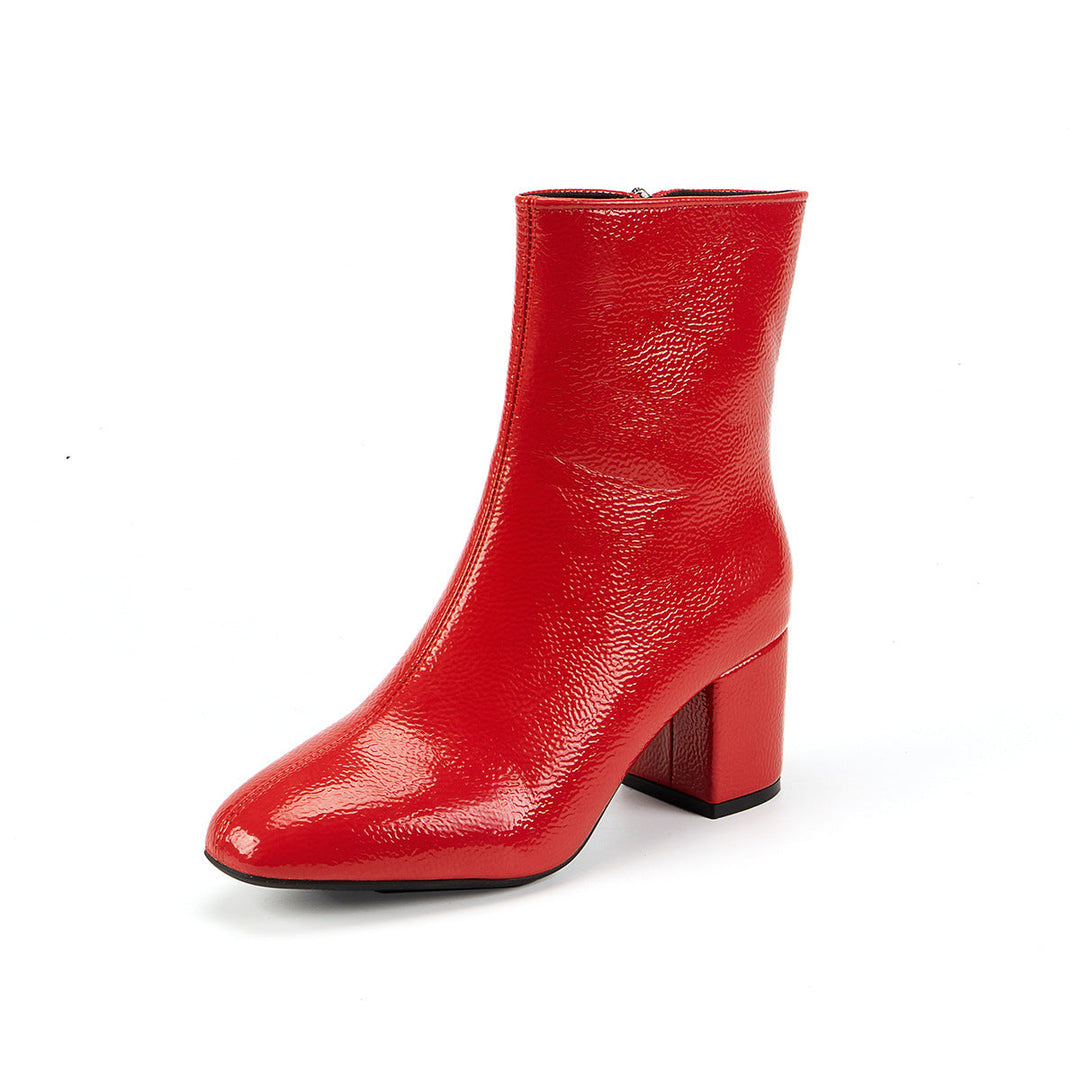 Damen Stiefeletten mit Blockabsatz und Reißverschluss