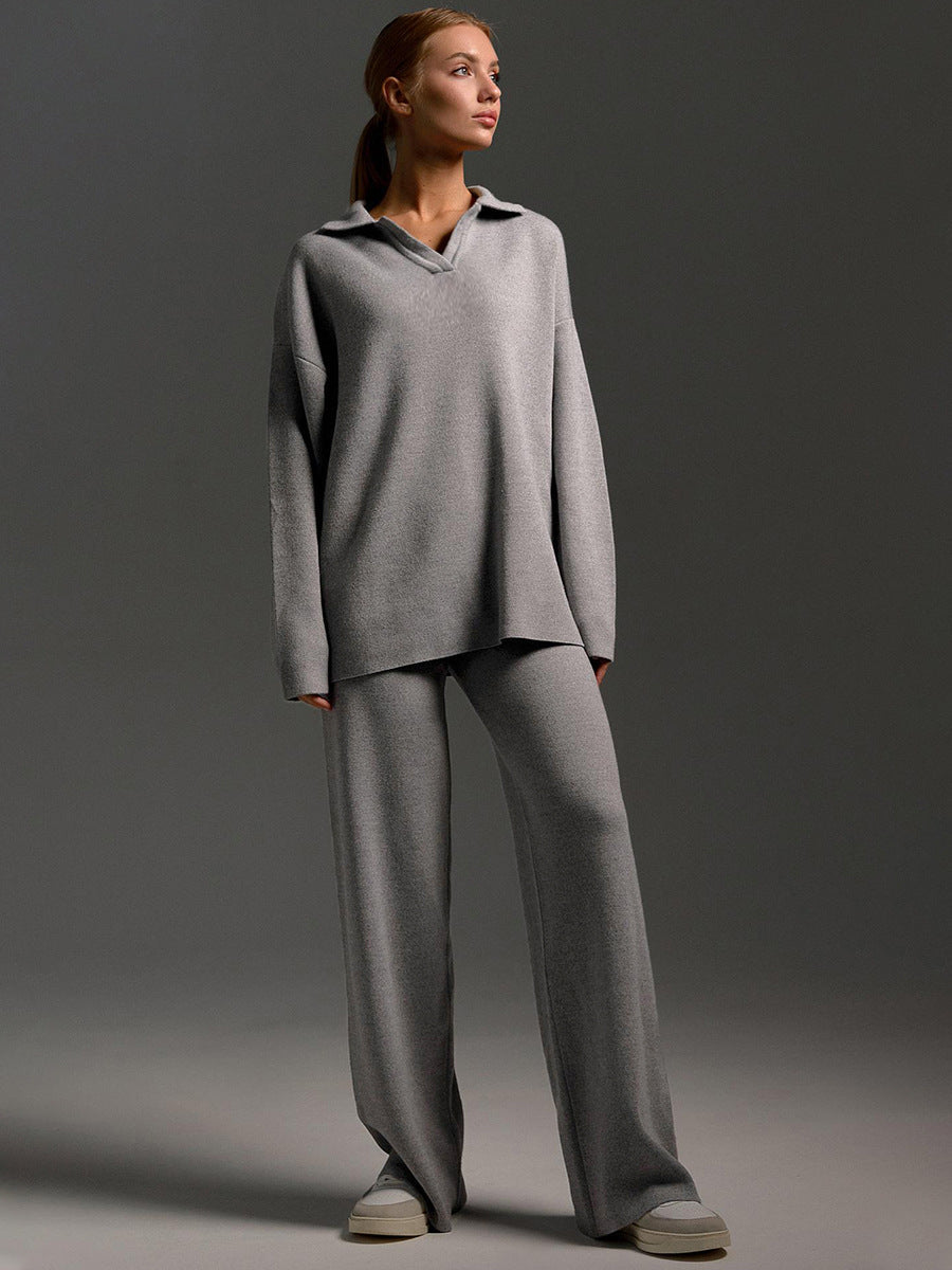 Damen Lounge Set, Weich und Komfortabel, Mit Kragen &amp; Weit geschnittene Hose
