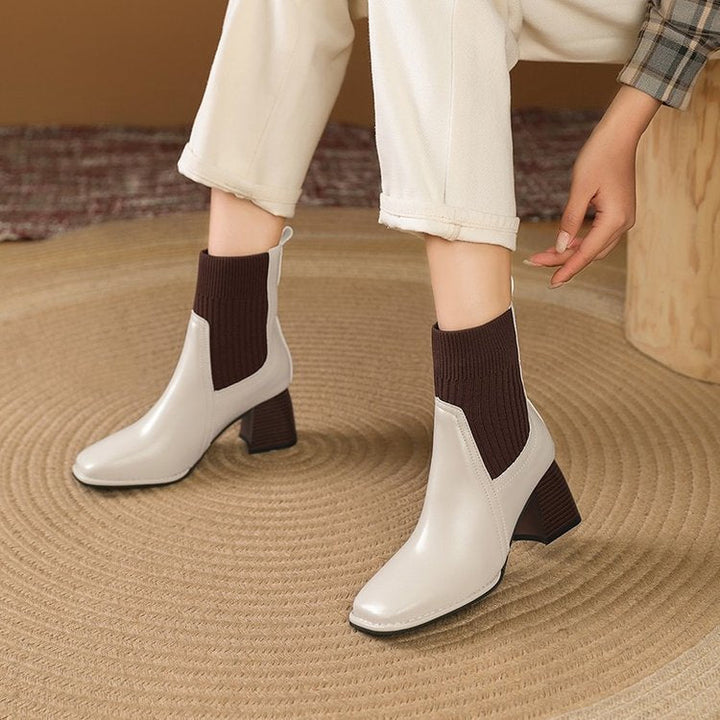 Chunky Stiefeletten für Damen mit gestricktem Einsatz und stabilen Absatz