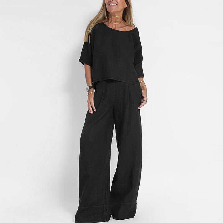 Ensemble détente femme coupe ample en maille légère, haut et pantalon assortis