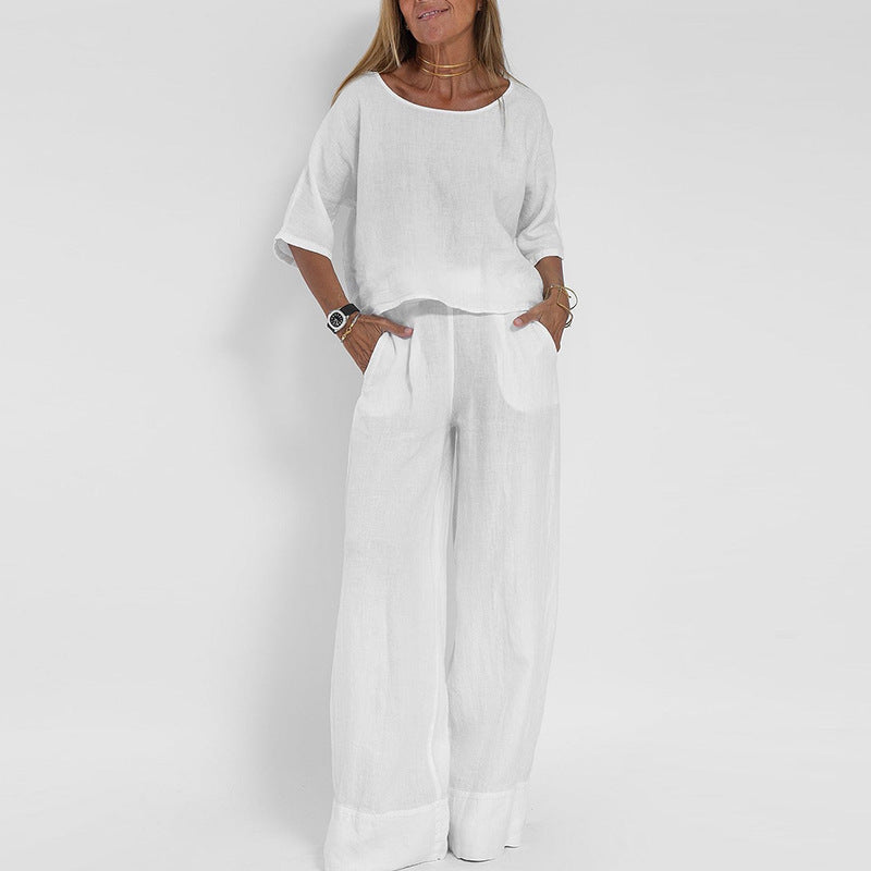Ensemble détente femme coupe ample en maille légère, haut et pantalon assortis