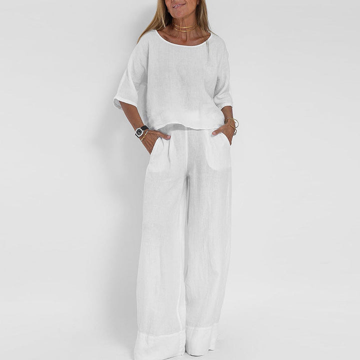 Ensemble détente femme coupe ample en maille légère, haut et pantalon assortis