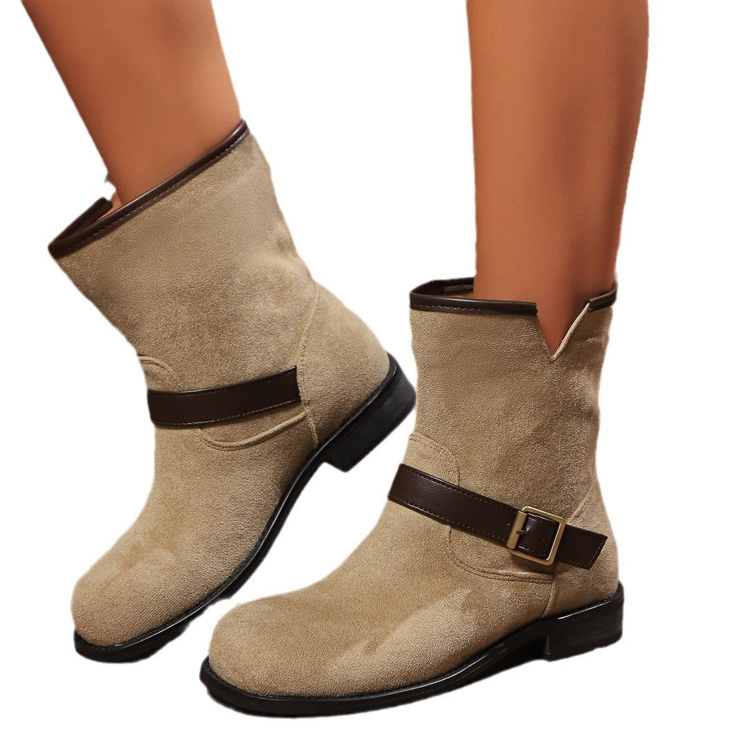 Bottines pour femme à décolleté en V, bride et boucle