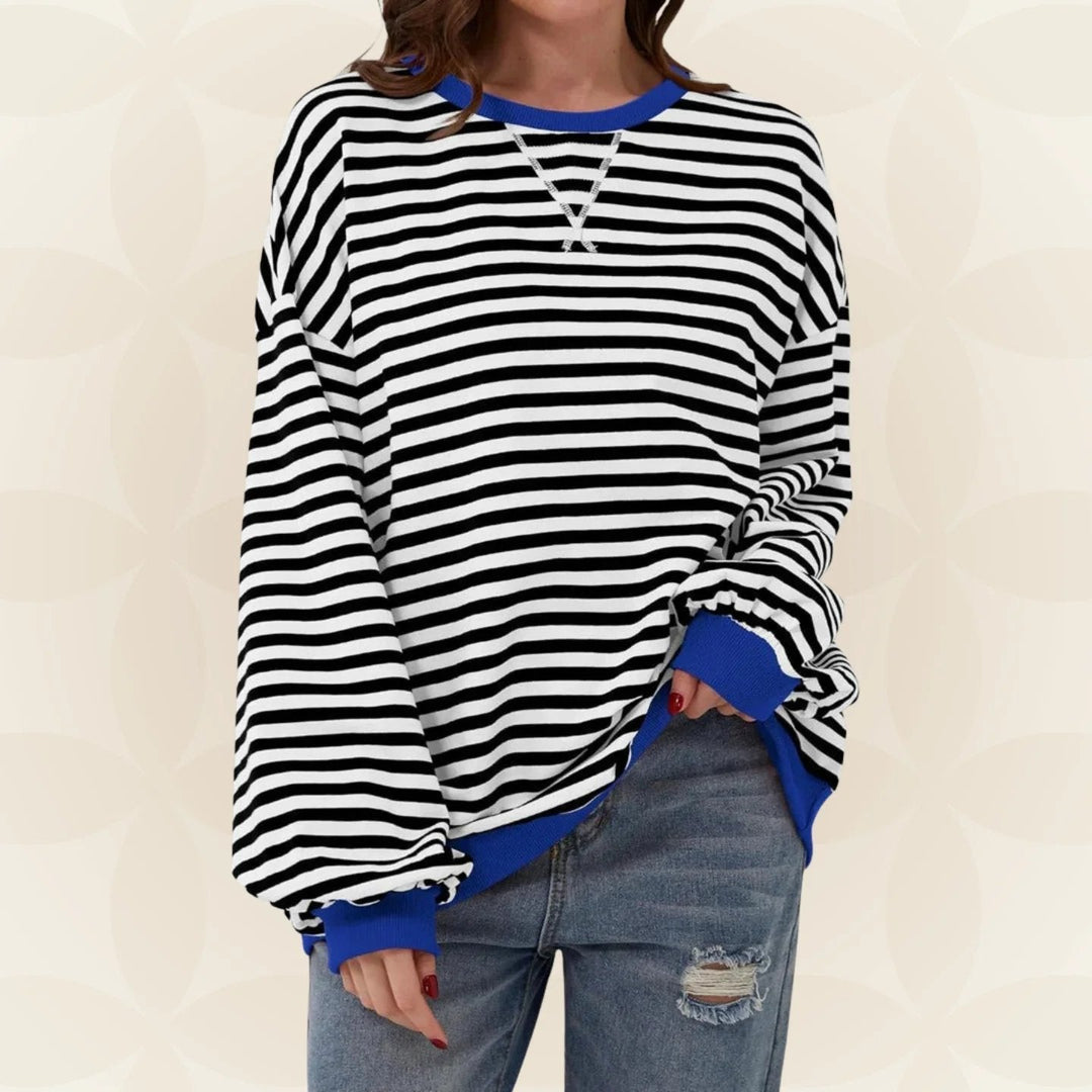 Übergröße gestreiftes Sweatshirt mit Kontrastbesatz