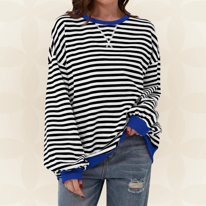 Übergröße gestreiftes Sweatshirt mit Kontrastbesatz