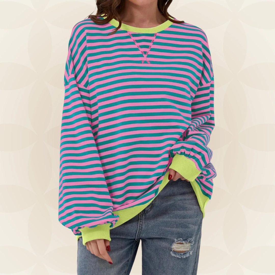 Übergröße gestreiftes Sweatshirt mit Kontrastbesatz
