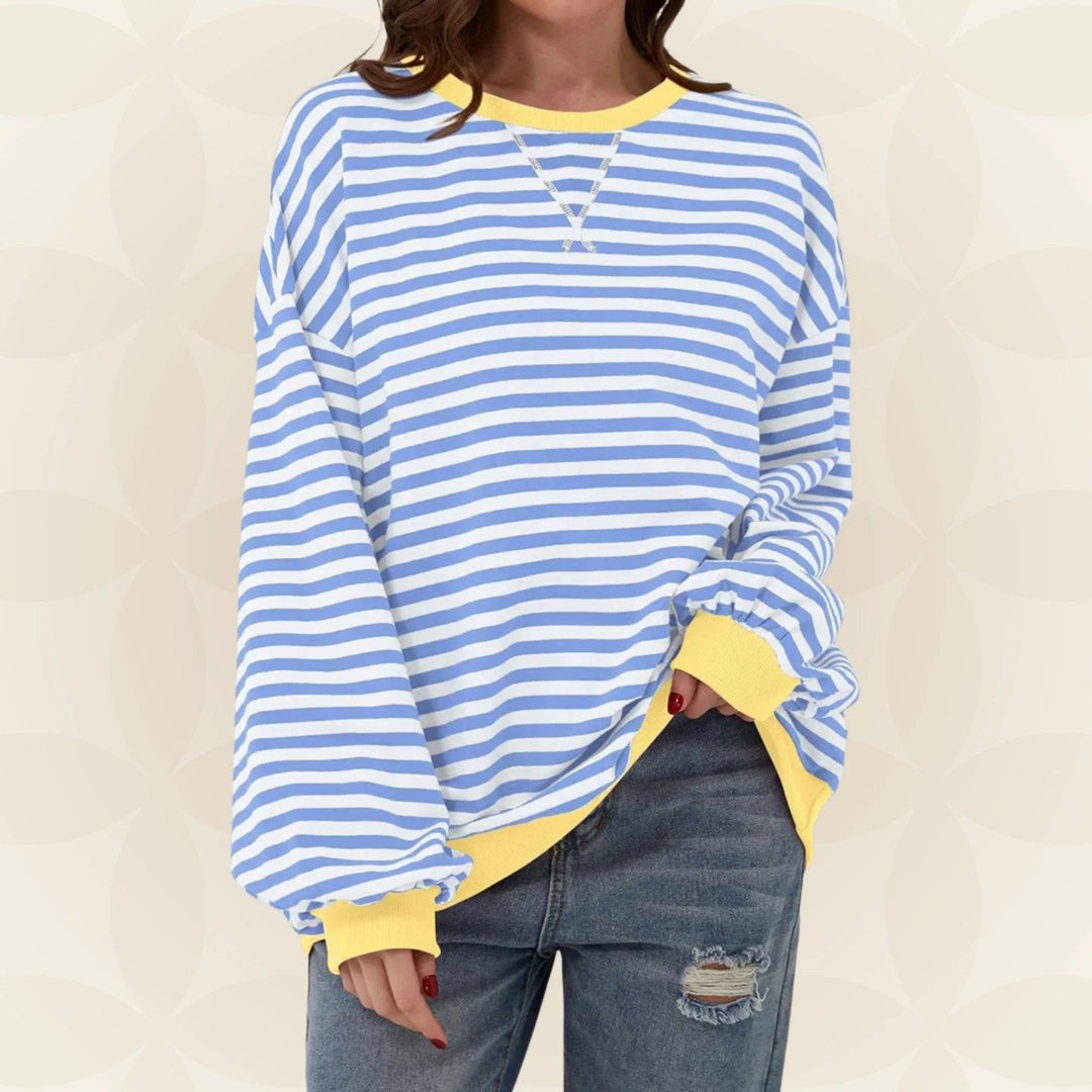 Übergröße gestreiftes Sweatshirt mit Kontrastbesatz