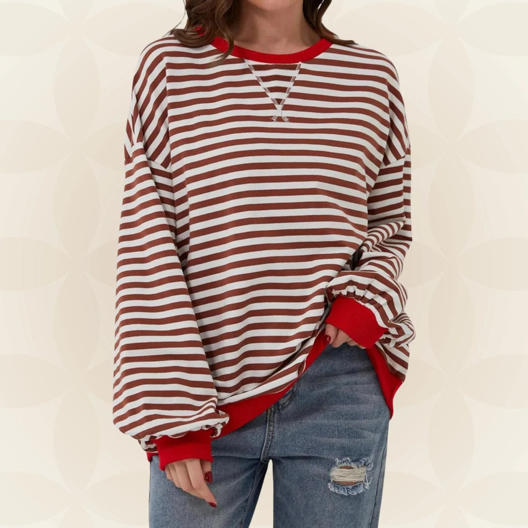 Übergröße gestreiftes Sweatshirt mit Kontrastbesatz