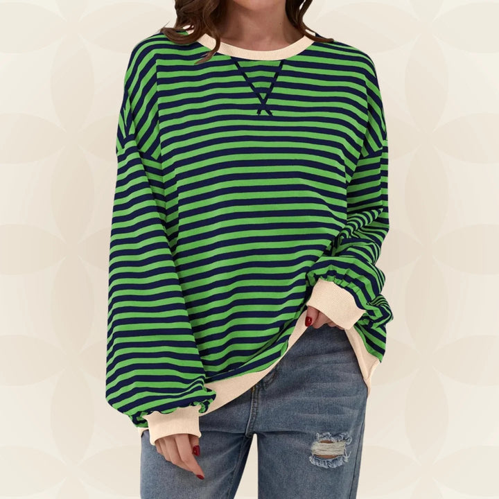 Übergröße gestreiftes Sweatshirt mit Kontrastbesatz