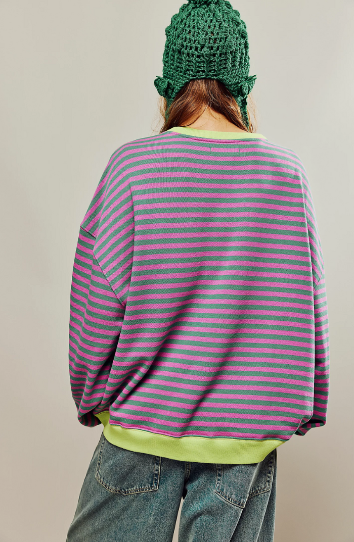 Übergroßes gestreiftes Sweatshirt mit Kontrastbesatz und fallenden Schultern