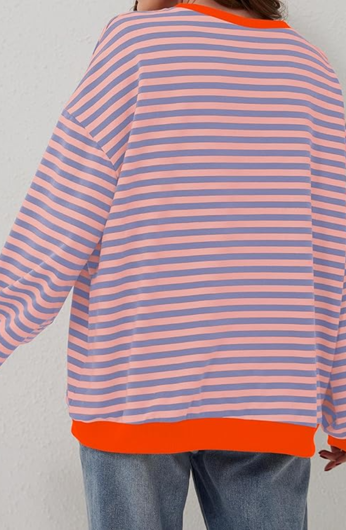 Übergroßes gestreiftes Sweatshirt mit Kontrastbesatz und fallenden Schultern