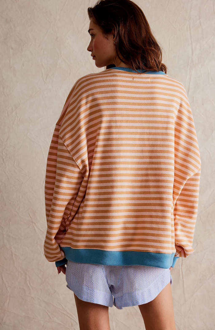 Übergroßes gestreiftes Sweatshirt mit Kontrastbesatz und fallenden Schultern