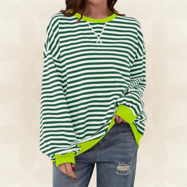 Übergröße gestreiftes Sweatshirt mit Kontrastbesatz