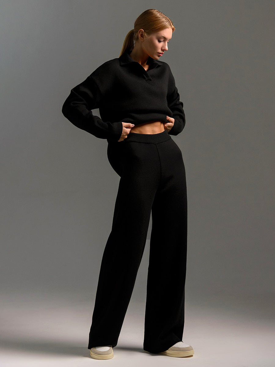 Damen Lounge Set, Weich und Komfortabel, Mit Kragen &amp; Weit geschnittene Hose