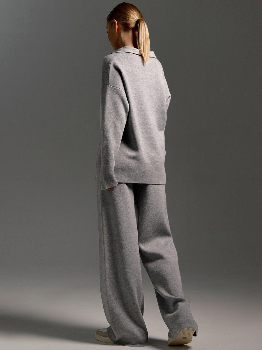 Damen Lounge Set, Weich und Komfortabel, Mit Kragen &amp; Weit geschnittene Hose