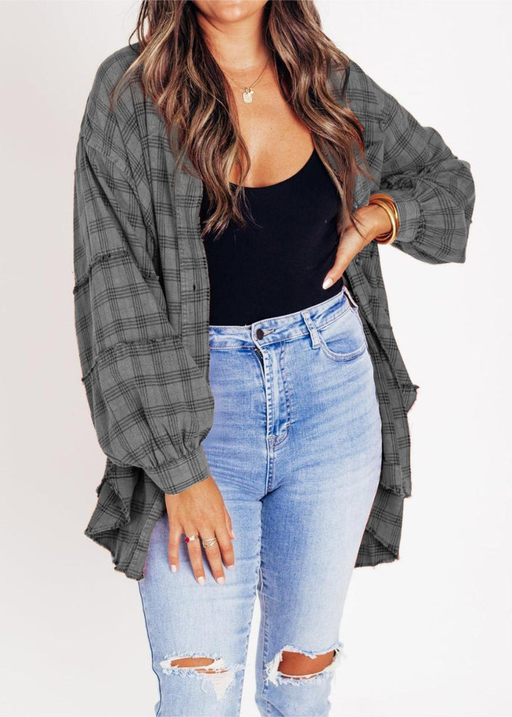 Raw Edge Übergröße Hemdjacke – Gewaschenes Flanell-Layer mit Taschen