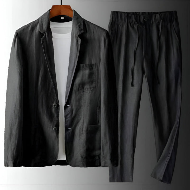Ensemble raffiné pour homme Blazer et pantalon à cordon avec col à revers