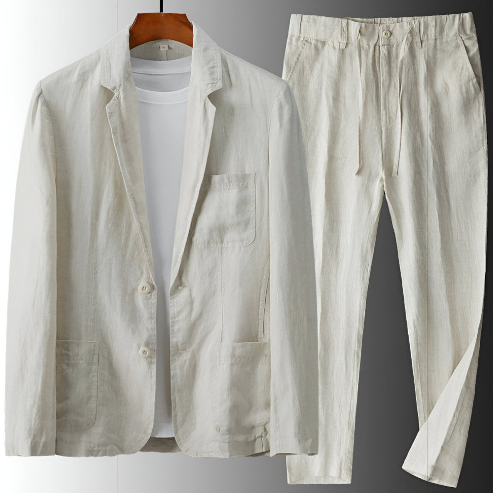 Ensemble raffiné pour homme Blazer et pantalon à cordon avec col à revers
