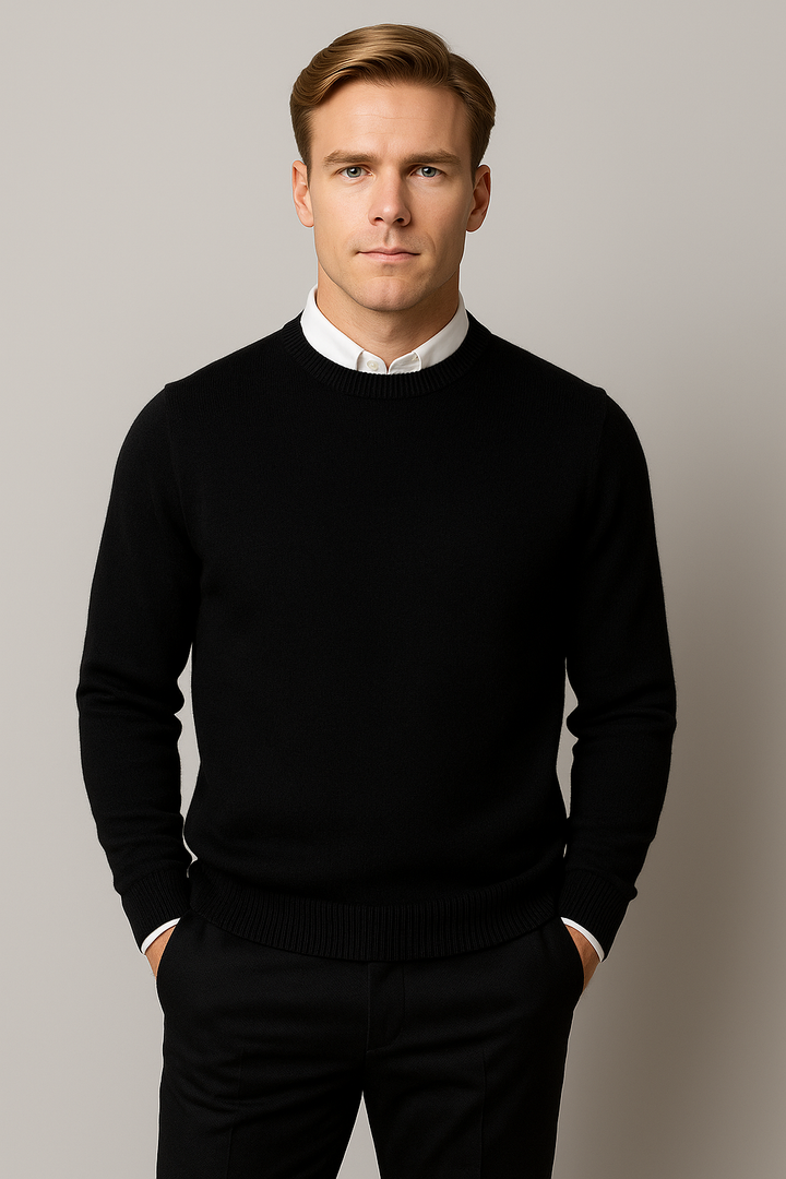 Verfeinertes Herren Rundhals-Pullover mit Rippbündchen und Saum