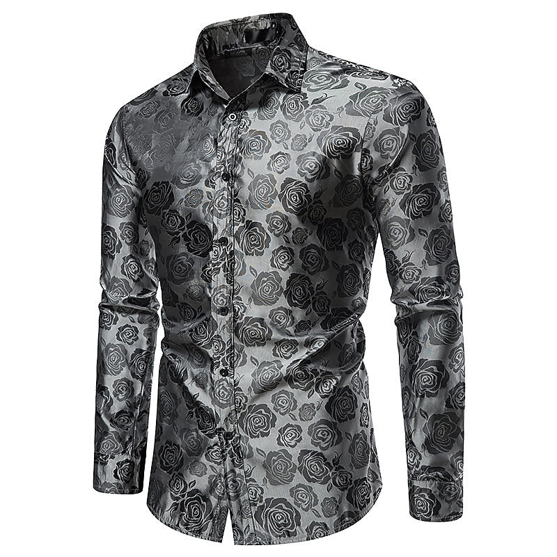 Verfeinertes Herren-Blumen-Jacquard-Hemd mit Knopfleiste und langen Ärmeln