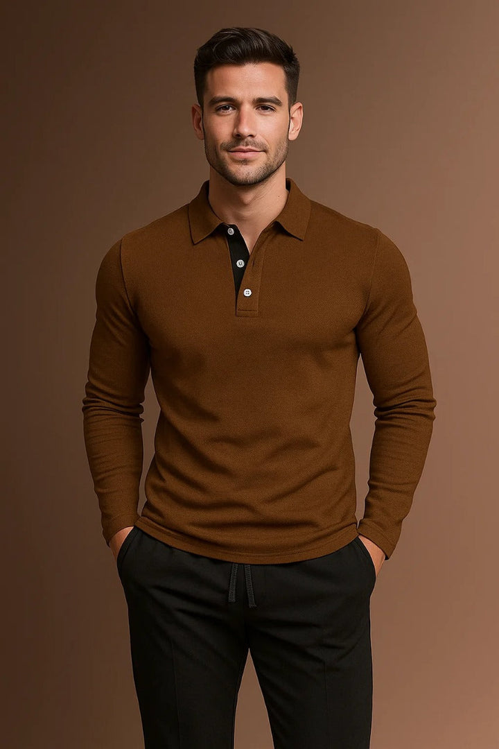 Polo à manches longues raffiné pour homme avec patte de boutonnage et col