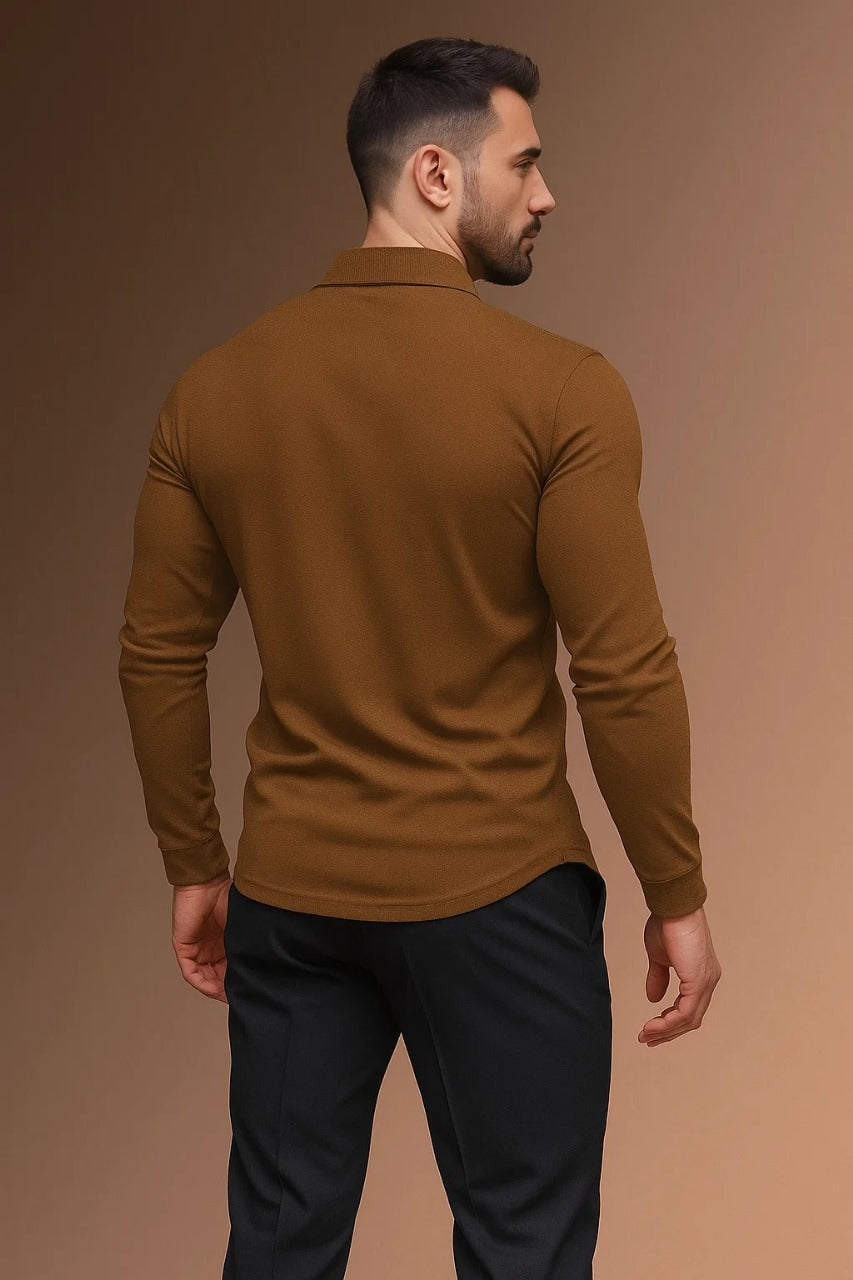 Polo à manches longues raffiné pour homme avec patte de boutonnage et col