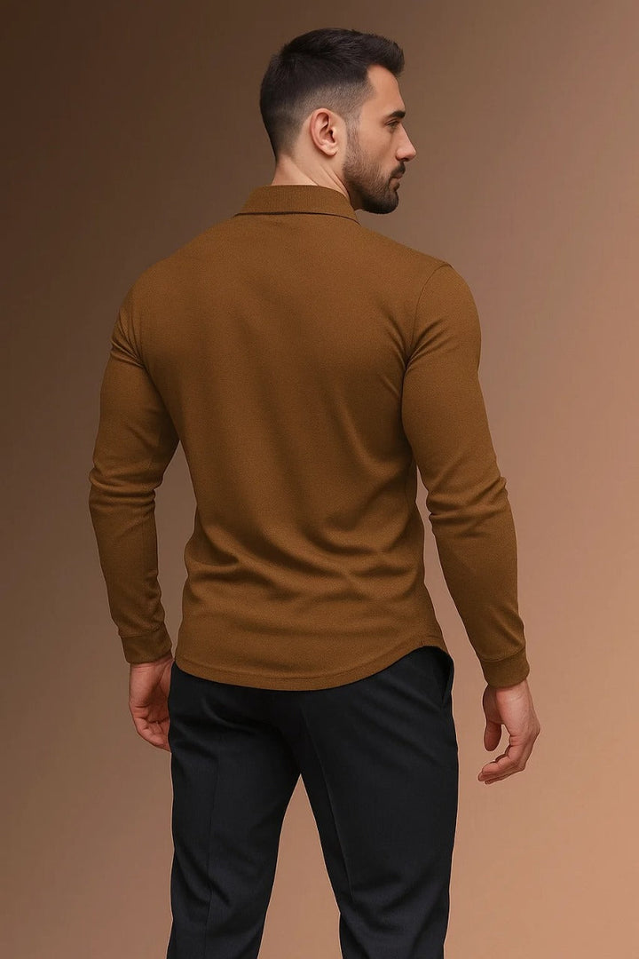 Polo à manches longues raffiné pour homme avec patte de boutonnage et col