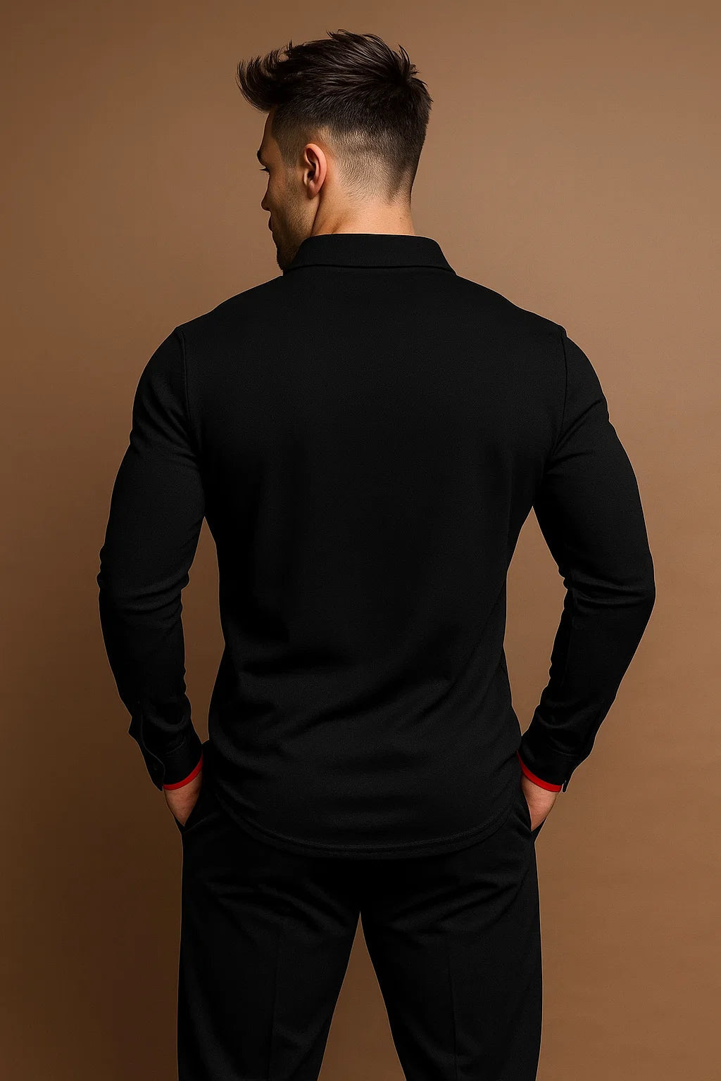 Polo à manches longues raffiné pour homme avec patte de boutonnage et col