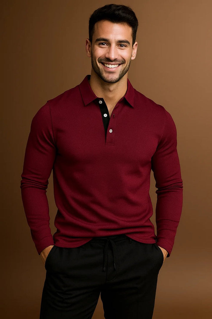 Polo à manches longues raffiné pour homme avec patte de boutonnage et col