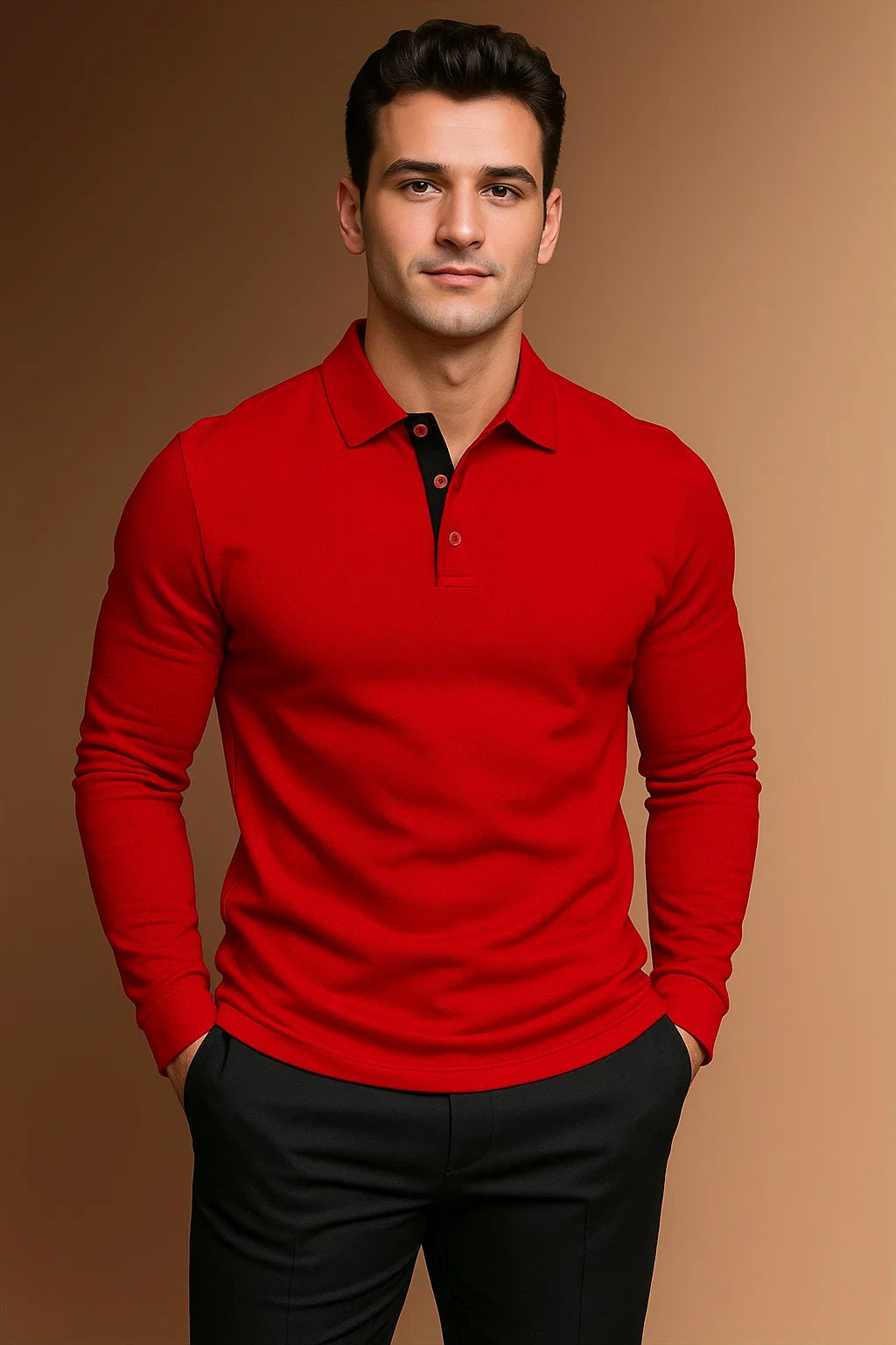 Polo à manches longues raffiné pour homme avec patte de boutonnage et col