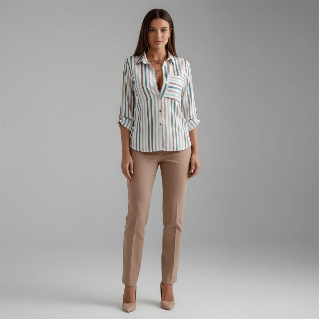 Chemise imprimée décontractée à col classique et manches retroussées